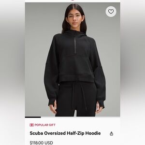 Lululemon Black Scuba Oversized Half-Zip Hoodie (M/L)